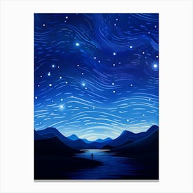 Starry Night Sky Deep Blues - Landscape Canvas Print