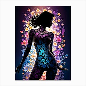 Silhouette of Naked Woman with Floral Frames #6 Canvas Print