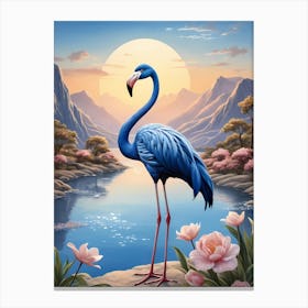 Floral Blue Flamingo Painting (58) Canvas Print