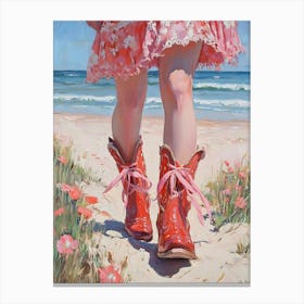 Red Boots On The Beach Canvas Print