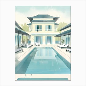 Asian House With Pool blue Canvas Print