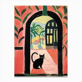 Matisse Style Painting Black Cat In Morocco Pink Wall Canvas Print