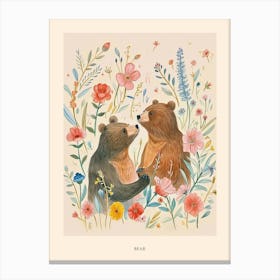 Folksy Floral Animal Drawing Bear 9 Poster Canvas Print