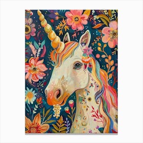 Unicorn Fauvism Inspired Floral Portrait 1 Canvas Print