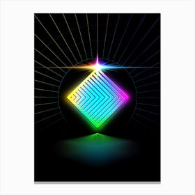 Neon Geometric Glyph in Candy Blue and Pink with Rainbow Sparkle on Black n.0358 Canvas Print