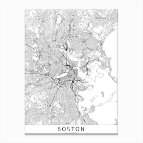 Boston White Map Canvas Print