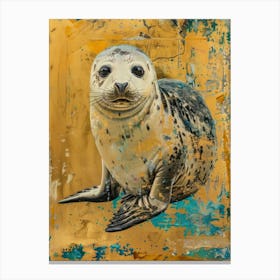Harp Seal Pup Gold Effect Collage 1 Canvas Print
