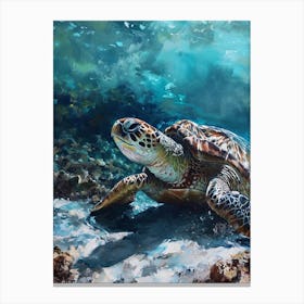 Sea Turtle On The Ocean Floor 3 Canvas Print