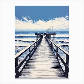 Linocut Of Broadstairs Beach Kent 3 Canvas Print