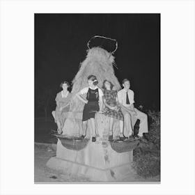 Sitting On Decorated Water Trough Watching The Night Parade At The National Rice Festival, Crowley Canvas Print