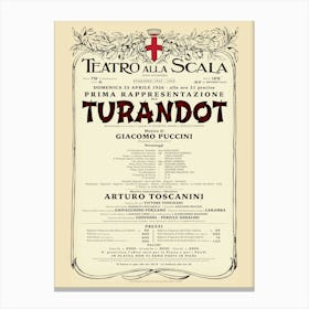 VintageTeatro Alla Scala - Turandot Opera Poster Canvas Print