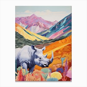Collage Style Colourful Rhino Canvas Print