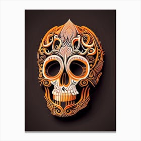 Skull With Intricate Linework Orange Mexican Canvas Print