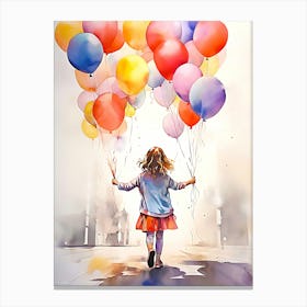 Little Girl Holding Balloons Canvas Print