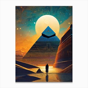 The Great Pyramid ~ Giza Full Moon Ancient Egypt Futuristic Sci-Fi Trippy Surrealism Modern Digital Mandala Awakening Fractals Spiritual Artwork Psychedelic Colorful Cubic Abstract Universe Canvas Print