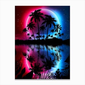 Neon landscape: Neon circle on a tropical beach [synthwave/vaporwave/cyberpunk] — aesthetic retrowave neon poster Canvas Print