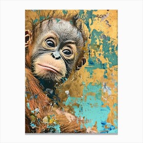 Baby Orangutan Gold Effect Collage 3 Canvas Print