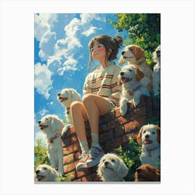 Girl With Dogs Canvas Print