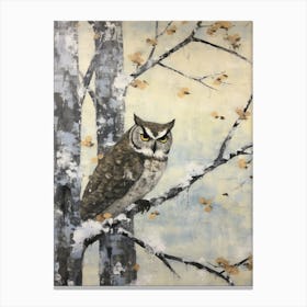 Vintage Winter Animal Painting Owl 2 Canvas Print