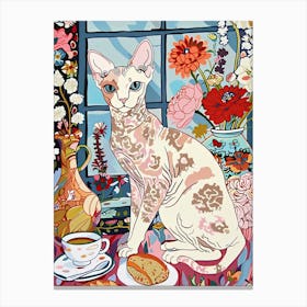 Tea Time With A Devon Rex Cat 4 Canvas Print