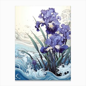 Great Wave With Iris Flower Drawing In The Style Of Ukiyo E 1 Canvas Print