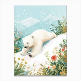 Polar Bear Cub Sliding Down A Snowy Hill Storybook Illustration 3 Canvas Print