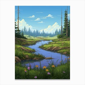 Wetlands Landscape Pixel Art 3 Canvas Print