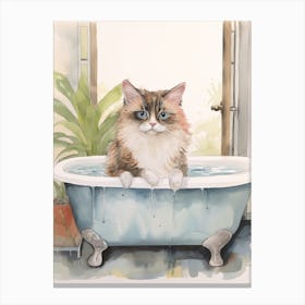 Balinese Cat In Bathtub Botanical Bathroom Canvas Print