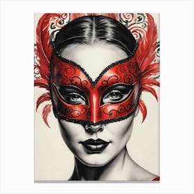 A Woman In A Carnival Mask, Red And Black (2) Canvas Print