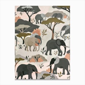 Elephants Pastels Jungle Illustration 2 Canvas Print