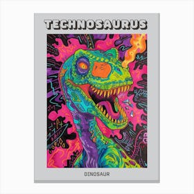 Graphic Line Dinosaur Colourful Portrait Poster Canvas Print