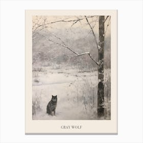 Vintage Winter Animal Painting Poster Gray Wolf 1 Canvas Print