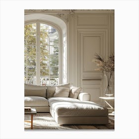 Minimally Decorated Living Room,Floors, Large French Window, Bright，Carpets, And A Sense Of Luxury Soft And Comfortable Sofa, Super Details, Super Realistic, Rich In Details, 32k Resolution, Corona Render， Canvas Print