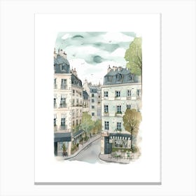 Paris France Cafe Scene Illustration Sage Blue Watercolour 3 Canvas Print