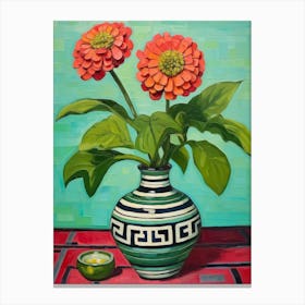 Flowers In A Vase Still Life Painting Zinnia 3 Canvas Print