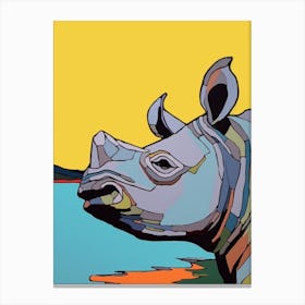 Geometric Blue & Yellow Portrait Of A Rhino 2 Canvas Print