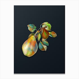 Vintage Pear Branch Botanical Watercolor Illustration on Dark Teal Blue Canvas Print