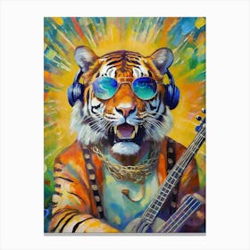Firefly A World Where Music And Melodies Comes To Life Portrait Of Singing Tiger Wearing Sunglasses 3 Canvas Print