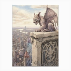 Gargoyle Watercolour In New York City Canvas Print