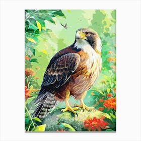 Bird Hawk In Garden Watercolor Canvas Print