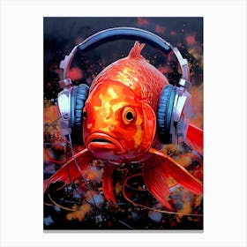 Goldfish With Headphones animal Canvas Print