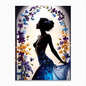 Silhouette of Naked Woman with Floral Frames #1 Canvas Print