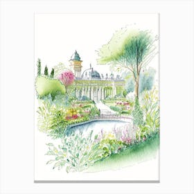 Mirabell Palace Gardens, Austria Vintage Pencil Drawing Canvas Print