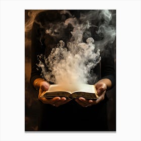 Open Magic Book With Smoke Canvas Print