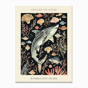 Wobbegong Shark Seascape Black Background Illustration 4 Poster Canvas Print