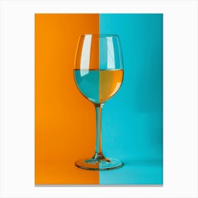 Wine Glass On Blue And Orange Background Canvas Print