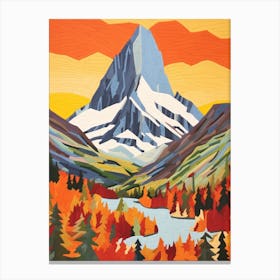 Mount Assiniboine Canada 3 Colourful Mountain Illustration Canvas Print