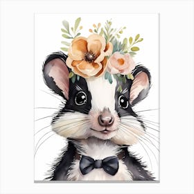 Baby Skunk Flower Crown Bowties Woodland Animal Nursery Decor (21) Canvas Print