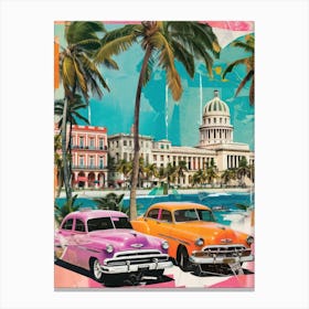 Cuba   Retro Collage Style 2 Canvas Print