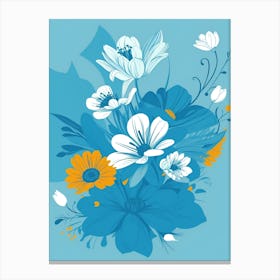 Beautiful Flowers Illustration Vertical Composition In Blue Tone 32 Canvas Print